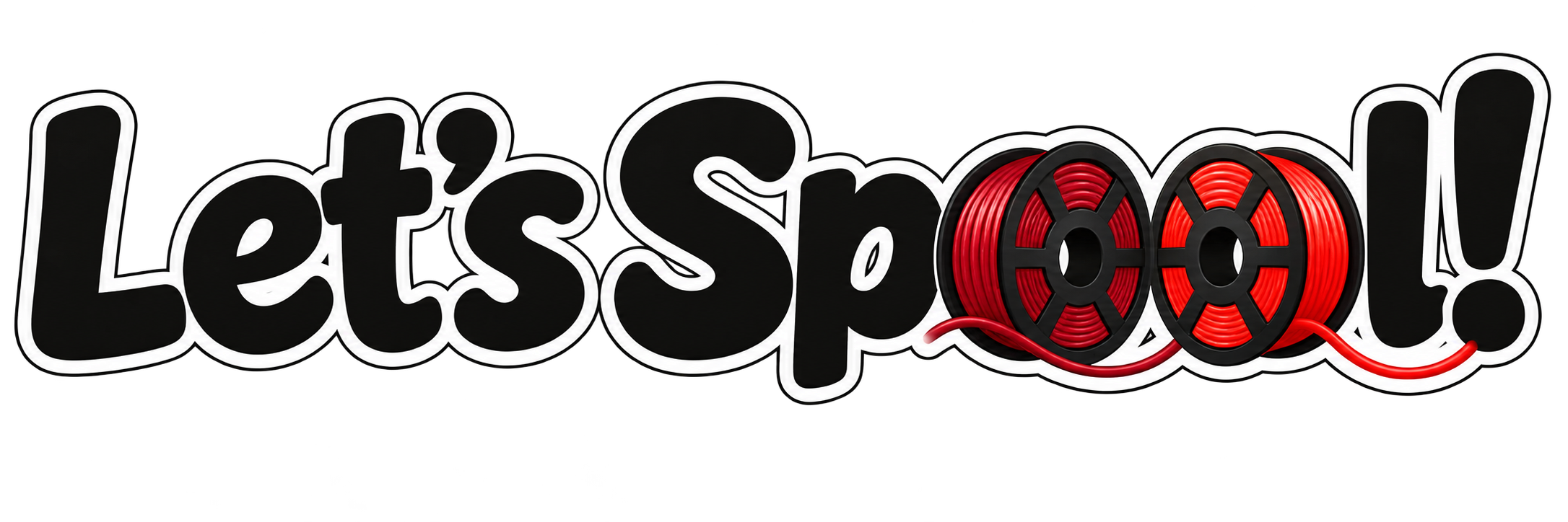 Let's Spool! logo, with ruby and scarlet filament spools as the two o's